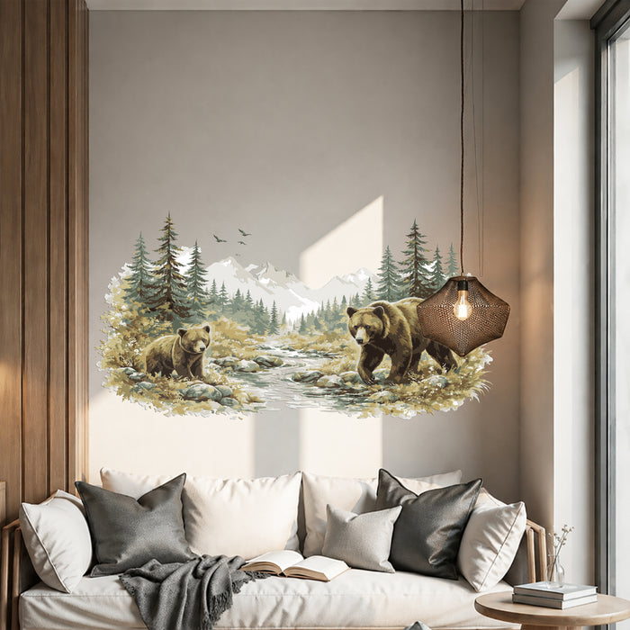 Bears Mountains Forest Colorful Wall Decal z5427