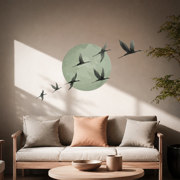 Sun Birds Crane Colorful Wall Decal z5886