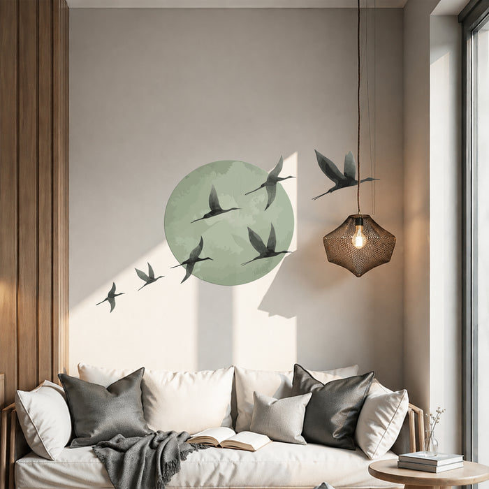 Sun Birds Crane Colorful Wall Decal z5886