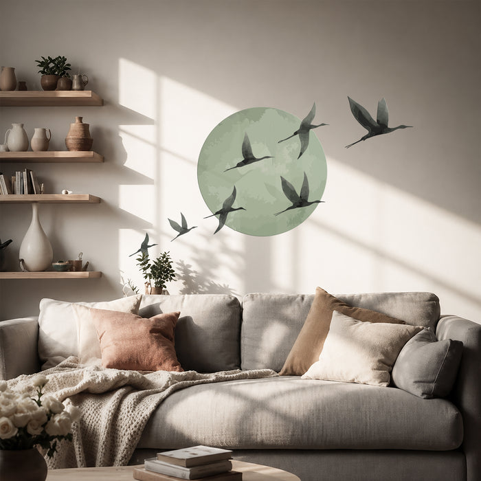 Sun Birds Crane Colorful Wall Decal z5886
