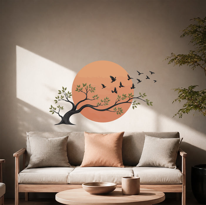 Tree Birds Sun Colorful Wall Decal z5871
