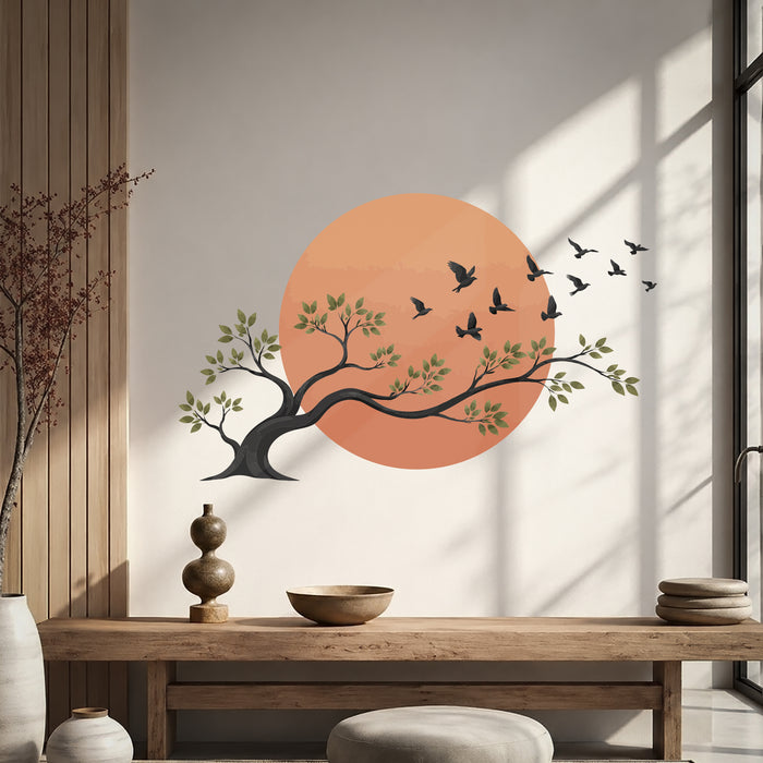 Tree Birds Sun Colorful Wall Decal z5871