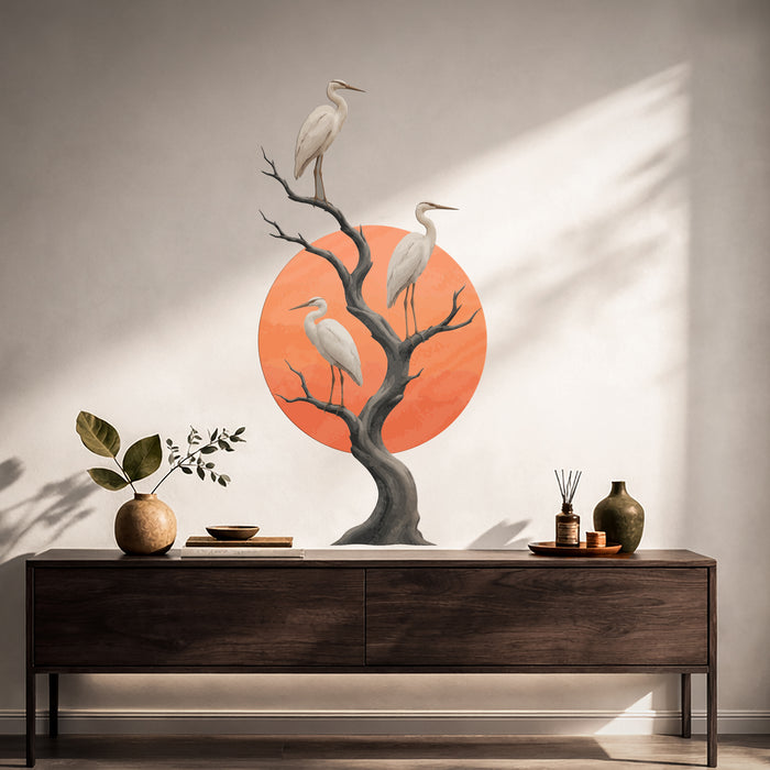 Herons Tree Sun Colorful Wall Decal z5874