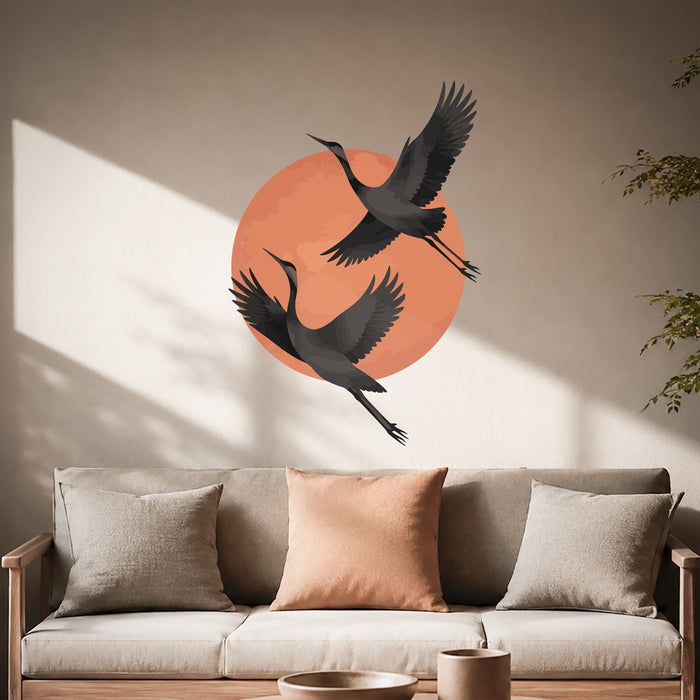 Birds Cranes Japan Sun Colorful Wall Decal z5875