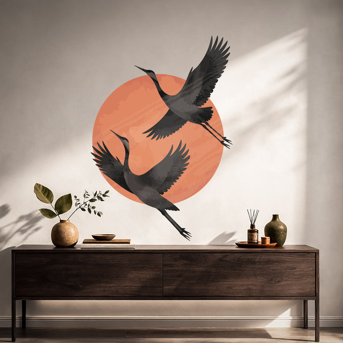 Birds Cranes Japan Sun Colorful Wall Decal z5875