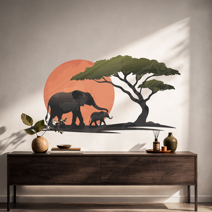 Sun Elephant Tree Colorful Wall Decal z5880