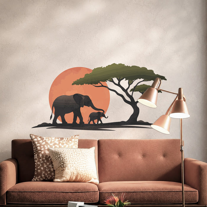 Sun Elephant Tree Colorful Wall Decal z5880