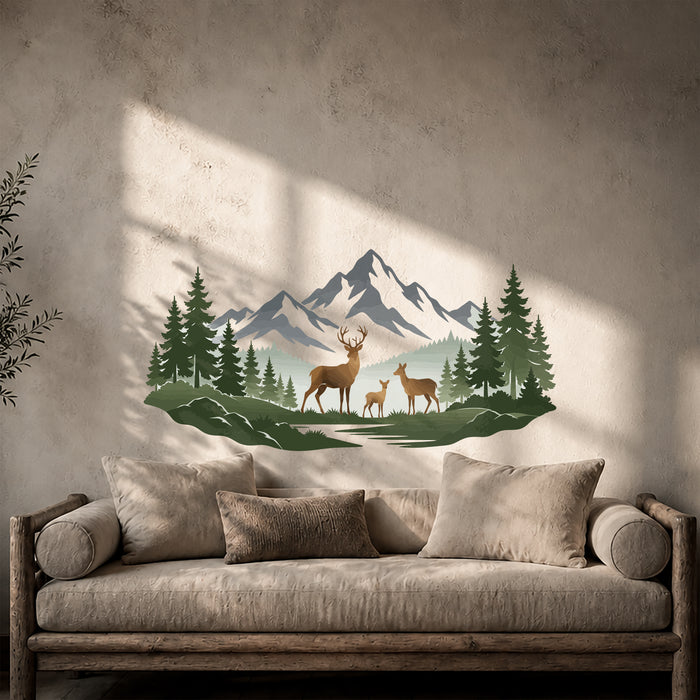 Mountains Deer Landscape Colorful Wall Decal z5883