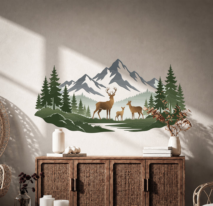 Mountains Deer Landscape Colorful Wall Decal z5883