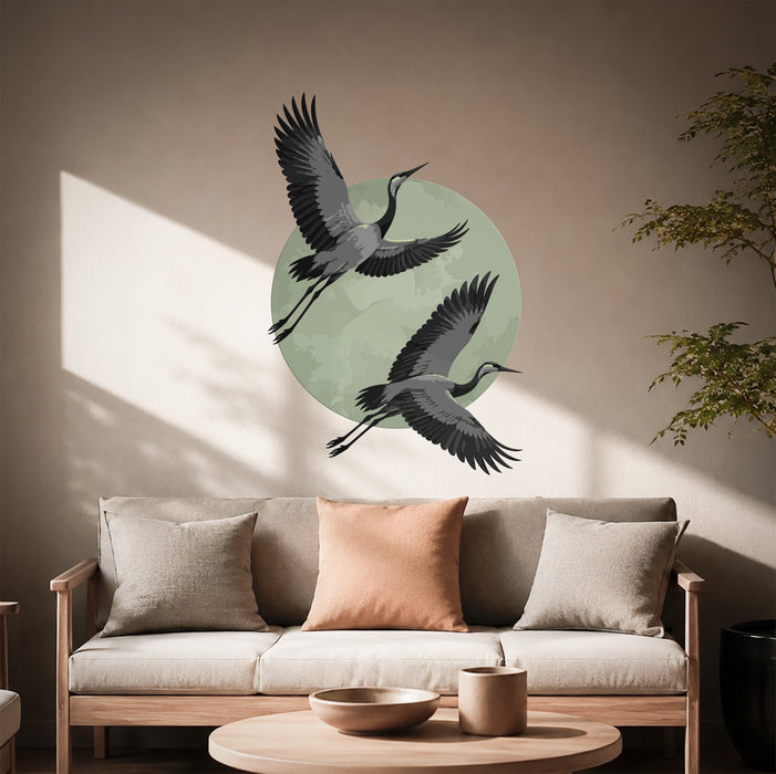 Sun Cranes Birds Colorful Wall Decal z5884