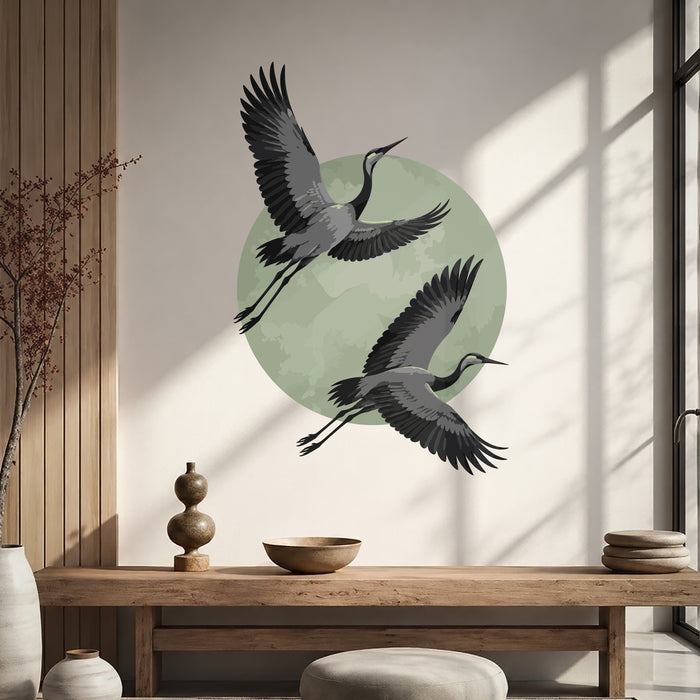 Sun Cranes Birds Colorful Wall Decal z5884