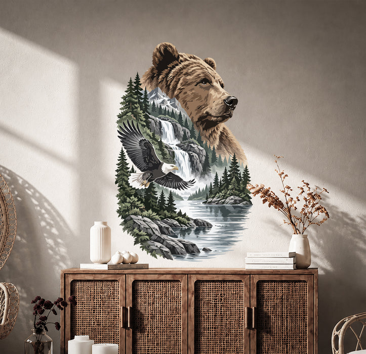 Bear Eagle Landscape Colorful Wall Decal z5888