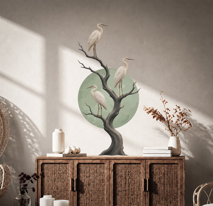 Wall Decal Landscape Heron Birds Sun Tree z5891