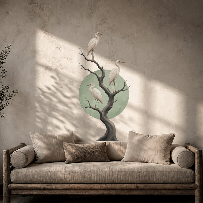 Wall Decal Landscape Heron Birds Sun Tree z5891