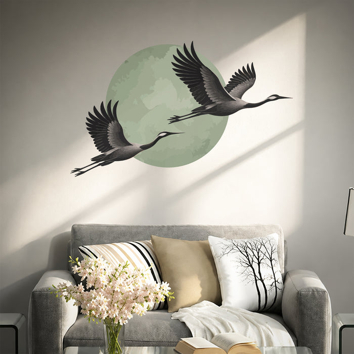 Wall Decal Landscape Cranes Birds Sun z5892