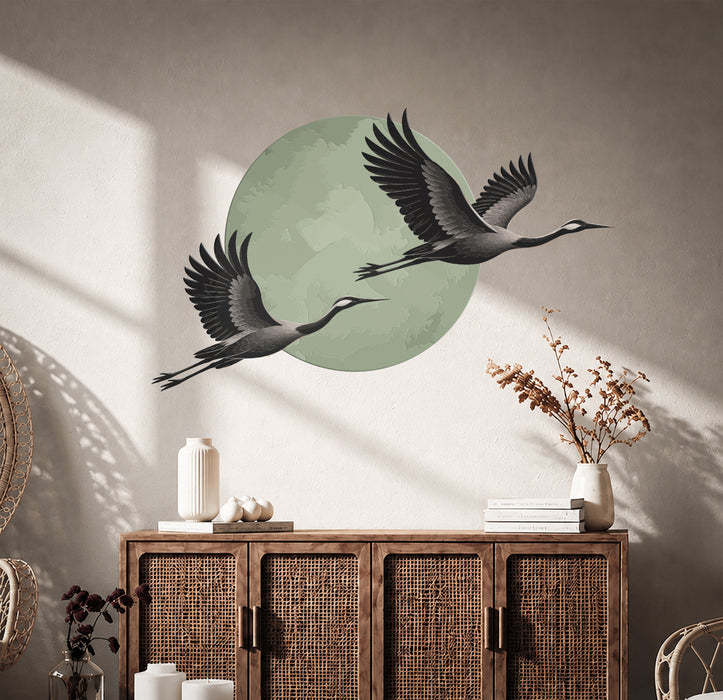 Wall Decal Landscape Cranes Birds Sun z5892