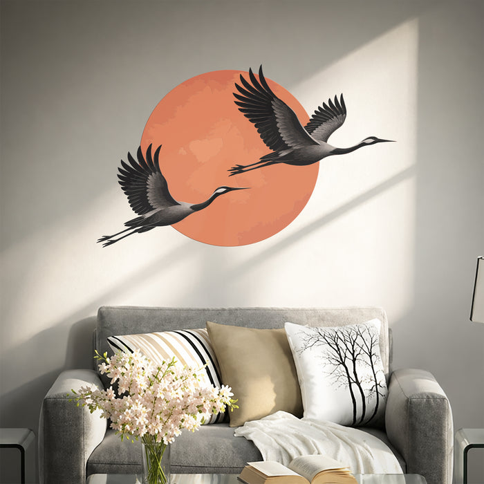 Wall Decal Nature Cranes Birds Terracotta Sun z5893