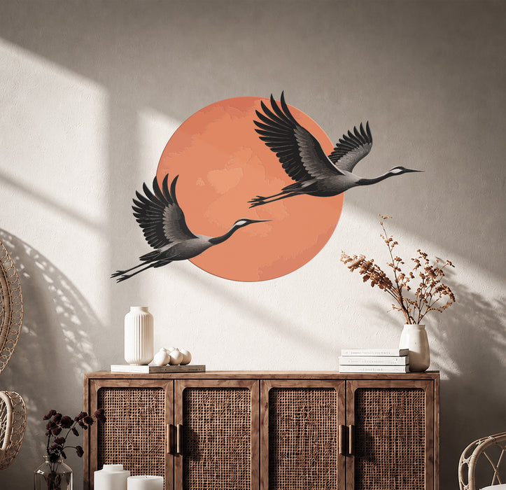 Wall Decal Nature Cranes Birds Terracotta Sun z5893