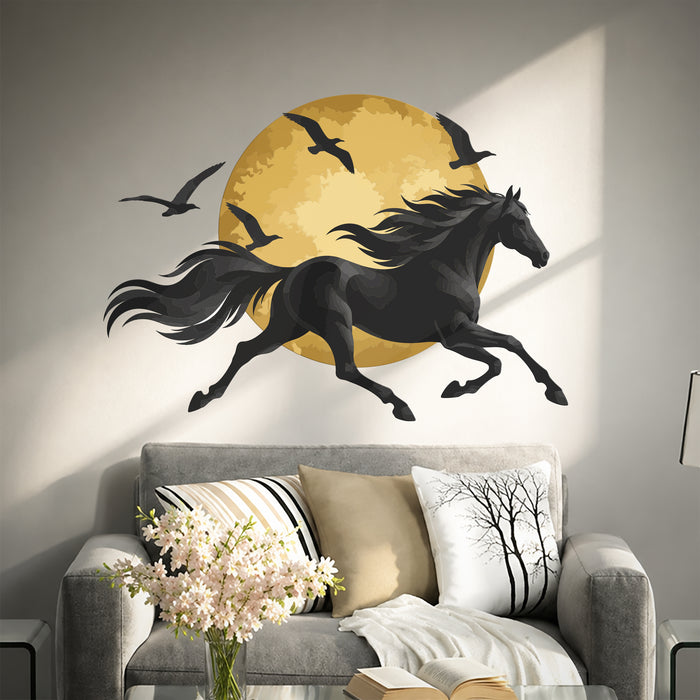 Wall Decal Nature Horse Birds Gold Sun z5896