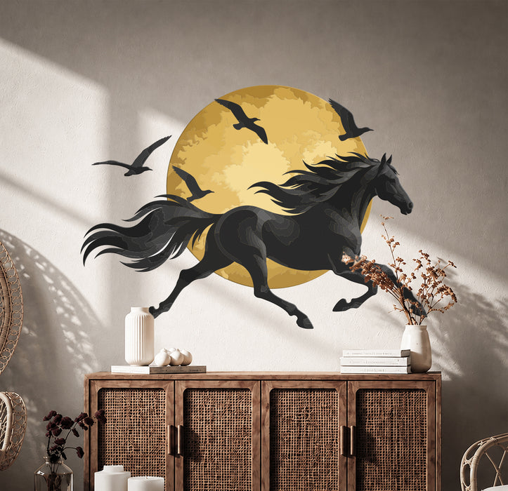 Wall Decal Nature Horse Birds Gold Sun z5896