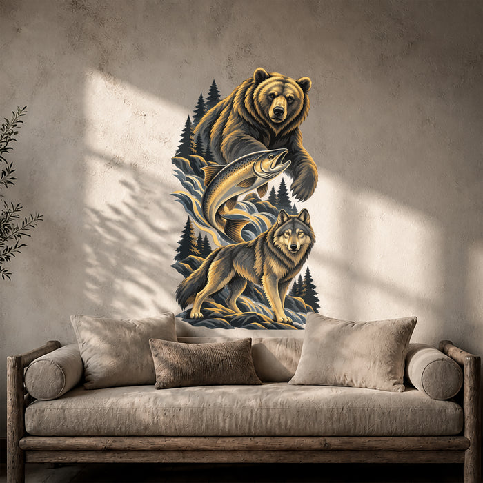 Wall Decal Forest Wolf Fish Bear z5899