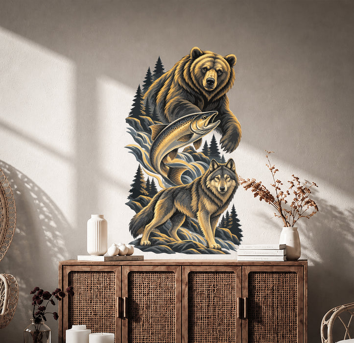 Wall Decal Forest Wolf Fish Bear z5899