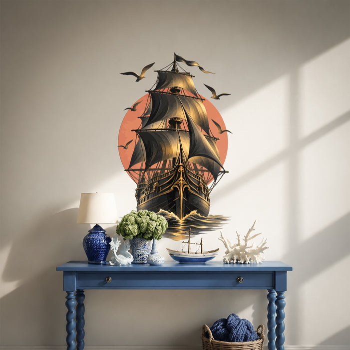 Wall Decal Ship Sun Ocean Marine z5902