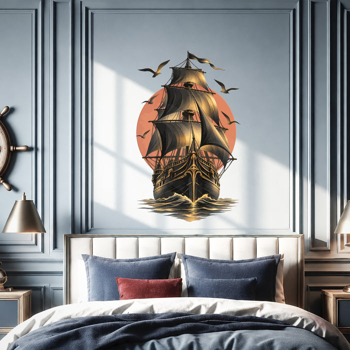 Wall Decal Ship Sun Ocean Marine z5902