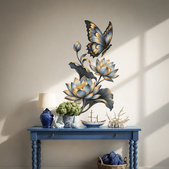 Wall Decal Lotus Butterfly Flower z5904