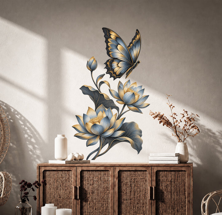 Wall Decal Lotus Butterfly Flower z5904