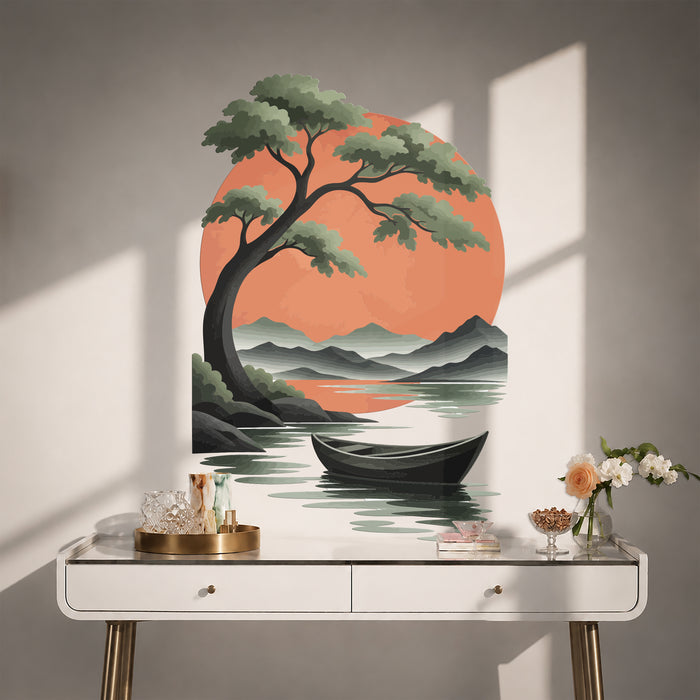 Wall Decal Tree Sun Boat Lake z5905