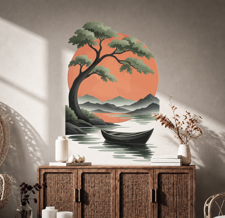 Wall Decal Tree Sun Boat Lake z5905