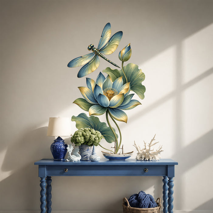 Wall Decal Dragonfly Lotus Nature z5907