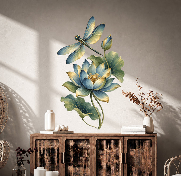 Wall Decal Dragonfly Lotus Nature z5907