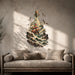 Sailing ship in a bottle with ocean waves and seabirds wall decal in an interior