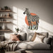 Zebra with botanical leaves and terracotta circle wall decal in an interior