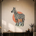 Zebra with botanical leaves and terracotta circle wall decal in an interior