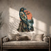 Raven and evergreen forest wall decal shown in a rustic 02 room interior.