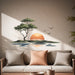 Sunset island shoreline landscape wall decal shown in a japandi living room 04 room interior.