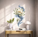 White lotus flower with flowing blue petals wall decal shown in a scandinavian interior 02 room interior.