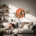 Two love birds perched on a branch before a sunset wall decal shown in a scandinavian interior 03 room interior.