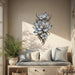 Blue floral vine with layered blossoms wall decal shown in a coastal 04 room interior.