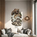 Bear wolf and salmon in a forest scene wall decal shown in a scandinavian interior 01 room interior.