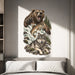 Bear wolf and salmon in a forest scene wall decal shown in a teenager room 02 room interior.