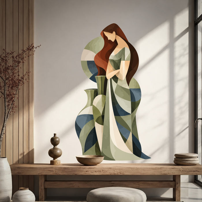 Abstract embracing figures wall decal shown in a japandi living room 03 room