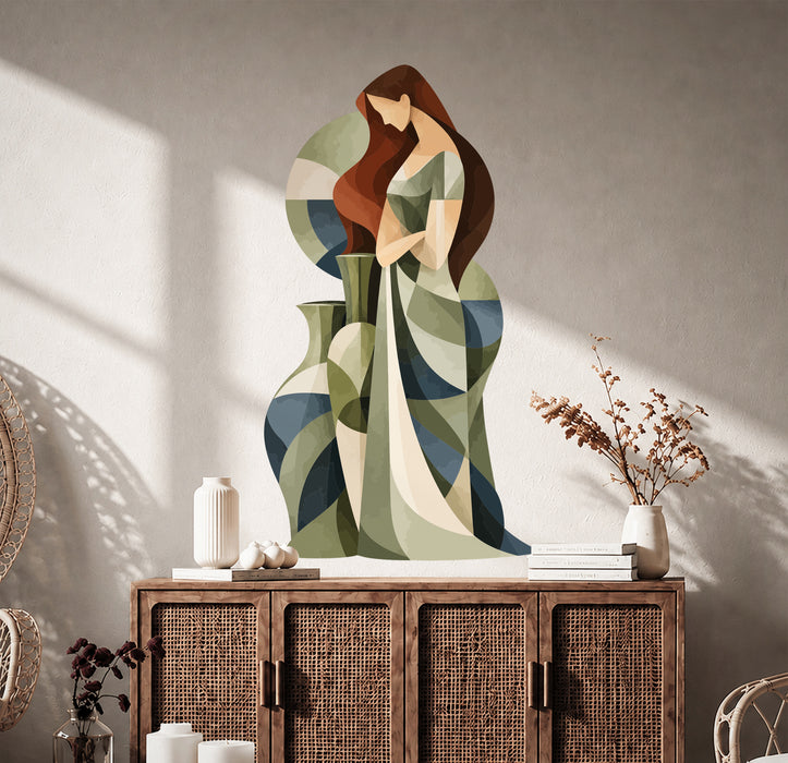 Abstract embracing figures wall decal shown in a boho interior 03 room