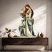 Abstract embracing figures wall decal shown in a japandi hall 01 room