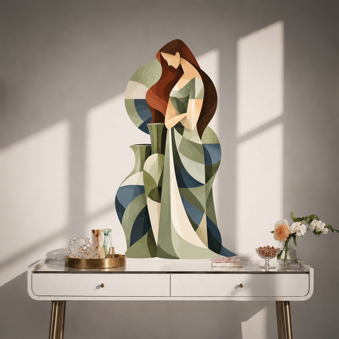 Abstract embracing figures wall decal shown in a contemporary interior 05 room