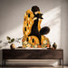 Woman with black cat wall decal shown in a japandi hall 01 room