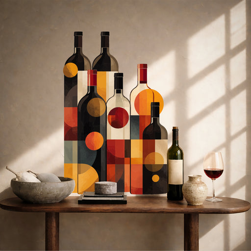 Geometric wine bottle wall decal shown in a wine interior  05 room